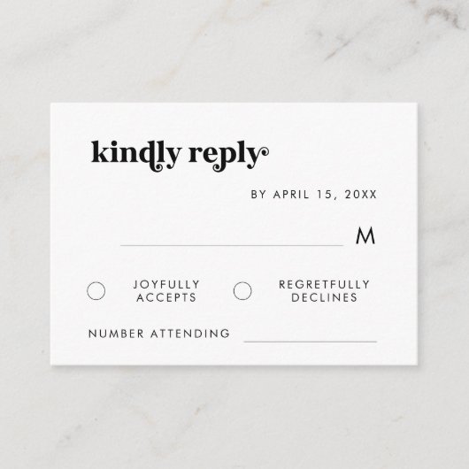 Retro Typografie Black and White Wedding RSVP Card Begleitkarte (Vorderseite)