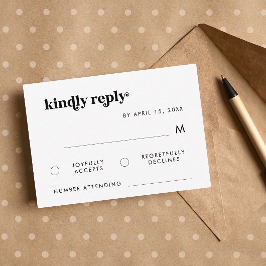 Retro Typografie Black and White Wedding RSVP Card Begleitkarte