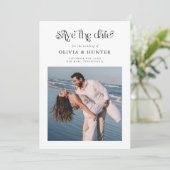 Retro Typografie Black and White Wedding Save The Date (Stehend Vorderseite)