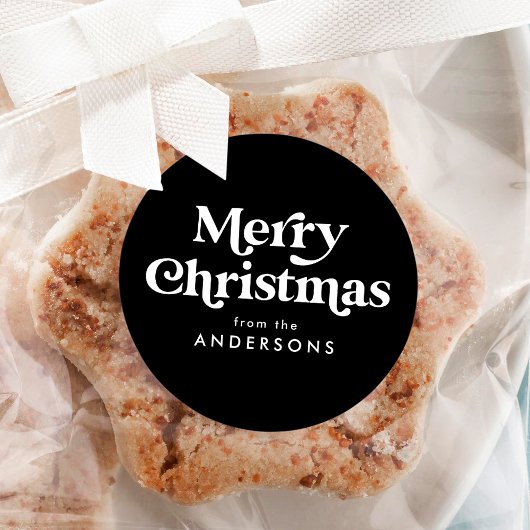 Retro Typografie Black Frohe Weihnachten Runder Aufkleber