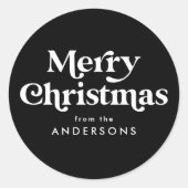 Retro Typografie Black Frohe Weihnachten Runder Aufkleber (Vorderseite)