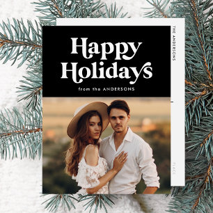 Retro Typografie Black Happy Holidays Foto Feiertagspostkarte