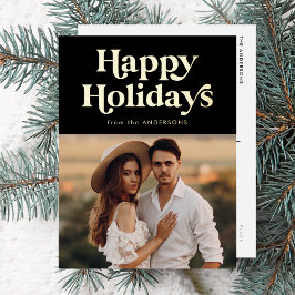 Retro Typografie Black Happy Holidays Foto Folien Feiertagspostkarte