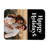 Retro Typografie Black Happy Holidays Foto Magnet (Horizontal)