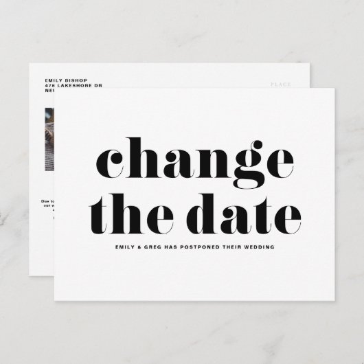 Retro Typografie Black verändern das Datum Hochzei Ankündigungspostkarte (Vorne/Hinten)