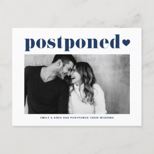 Retro-Typografie Blau Foto Hochzeit verschoben Ankündigungspostkarte