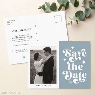 Retro-Typografie Blaue Hochzeit Save The Date Postkarte