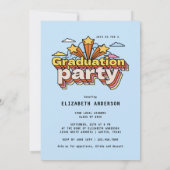 Retro Typografie Blauer Abschluss Farbiges Party Einladung (Rückseite)