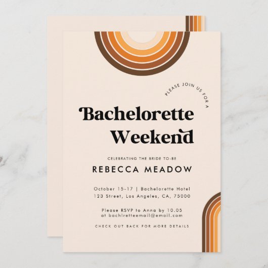 Retro Typografie Boho Rainbow Junggeselinnen-Absch Einladung (Vorne/Hinten)