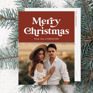 Retro Typografie Brown Frohe Weihnachts-Foto Feiertagspostkarte