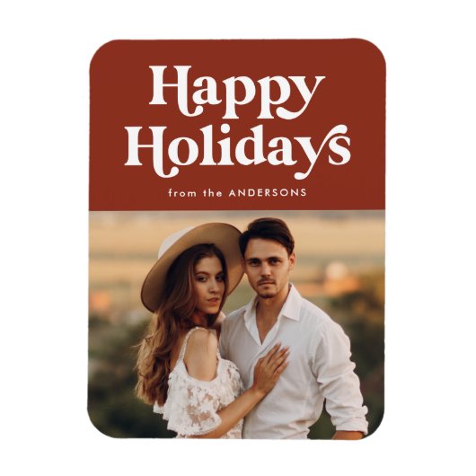 Retro Typografie Brown Happy Holidays Foto Magnet (Vertikal)