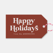 Retro Typografie Brown Happy Holidays Geschenkanhänger (Vorderseite (Horizontal))