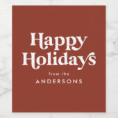 Retro Typografie Brown Happy Holidays Weinetikett (Einzelnes Label)