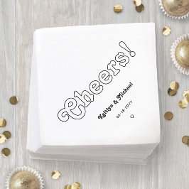 Retro Typografie Cheers! Schwarz-Weiß-Hochzeit Serviette