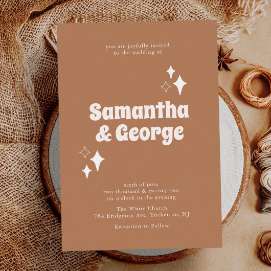 Retro Typografie Earth Tones Moderne Hochzeit Einladung