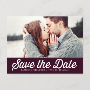 Retro Typografie Eggplant Save the Date Foto Ankündigungspostkarte