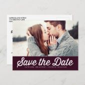 Retro Typografie Eggplant Save the Date Foto Ankündigungspostkarte (Vorne/Hinten)