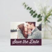Retro Typografie Eggplant Save the Date Foto Ankündigungspostkarte (Stehend Vorderseite)