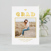 Retro Typografie Foto Abschluss Gold Folieneinladung (Stehend vorne)