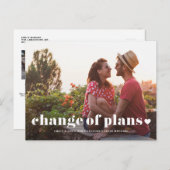 Retro Typografie Foto Änderung der Pläne Hochzeit Ankündigungspostkarte (Vorne/Hinten)
