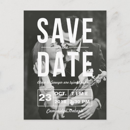 Retro Typografie Foto Save the Date Postkarte (Vorderseite)