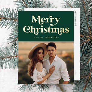 Retro-Typografie Frohe Weihnachten Foto Grün und G Folien Feiertagspostkarte