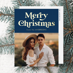 Retro-Typografie Frohe Weihnachten Foto Navy und G Folien Feiertagspostkarte