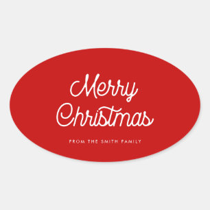 Retro Typografie Frohe Weihnachten Ovaler Aufkleber