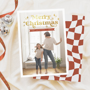 Retro Typografie Groovy Frohe Weihnachts-Foto Feiertagskarte