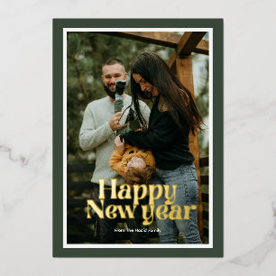 Retro Typografie Groovy Happy New Year 2025 Foto Folien Feiertagskarte