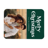 Retro Typografie Grün Frohe Weihnachten Foto Magnet (Horizontal)