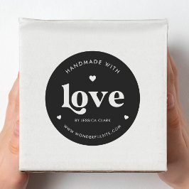 Retro Typografie Handmade in Liebe Heftschwarz Runder Aufkleber