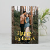 Retro Typografie Happy Holidays Foto Folien Feiertagskarte (Stehend vorne)