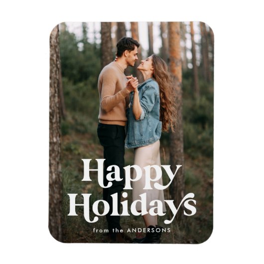 Retro Typografie Happy Holidays Foto Magnet (Vertikal)