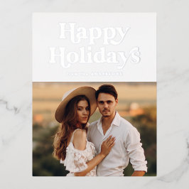 Retro Typografie Happy Holidays Foto Silver Folien Feiertagspostkarte