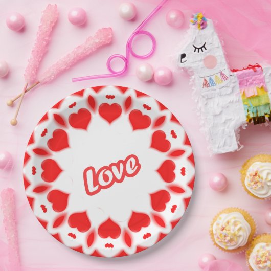 Retro Typografie "Liebe" Rote Valentinherzen Pappteller (Party)