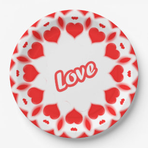 Retro Typografie "Liebe" Rote Valentinherzen Pappteller