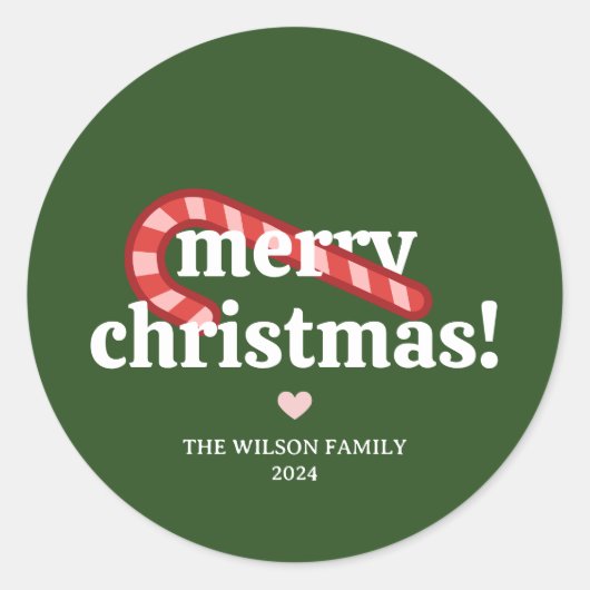 Retro Typografie Merry Christmas Candy Cane Runder Aufkleber (Vorderseite)