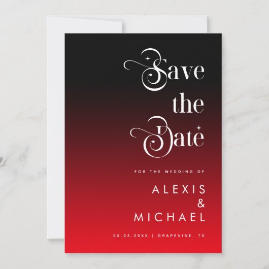 Retro Typografie Minimal Red Black Ombre Romantik Save The Date (Vorderseite)