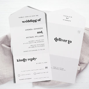Retro Typografie Minimalistisches Script White Wed All In One Einladung