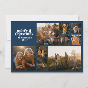 Retro Typografie moderne Navy Blue Multi-Foto Feiertagskarte