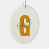 Retro Typografie Monogramm Anfangsname in Gelb Keramik Ornament (Rechts)