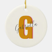Retro Typografie Monogramm Anfangsname in Gelb Keramik Ornament (Hinten)