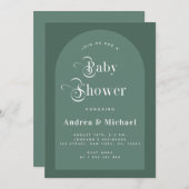 Retro Typografie Moss Green Boho Arch Babydusche Einladung (Vorne/Hinten)