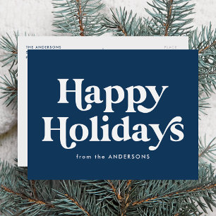 Retro Typografie Navy Happy Holidays Non-Foto Feiertagspostkarte