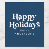 Retro Typografie Navy Happy Holidays Weinetikett (Einzelnes Label)