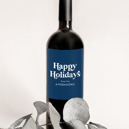 Retro Typografie Navy Happy Holidays Weinetikett