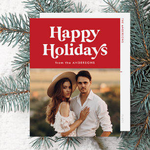 Retro Typografie Red Happy Holidays Foto Feiertagspostkarte