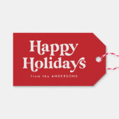 Retro Typografie Red Happy Holidays Geschenkanhänger (Vorderseite (Horizontal))