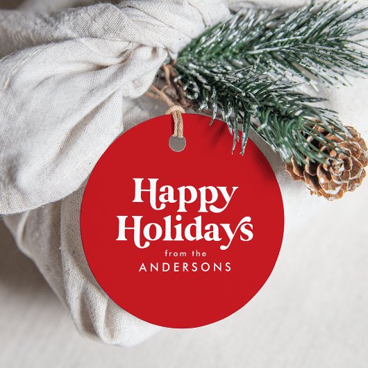 Retro Typografie Red Happy Holidays Geschenkanhänger